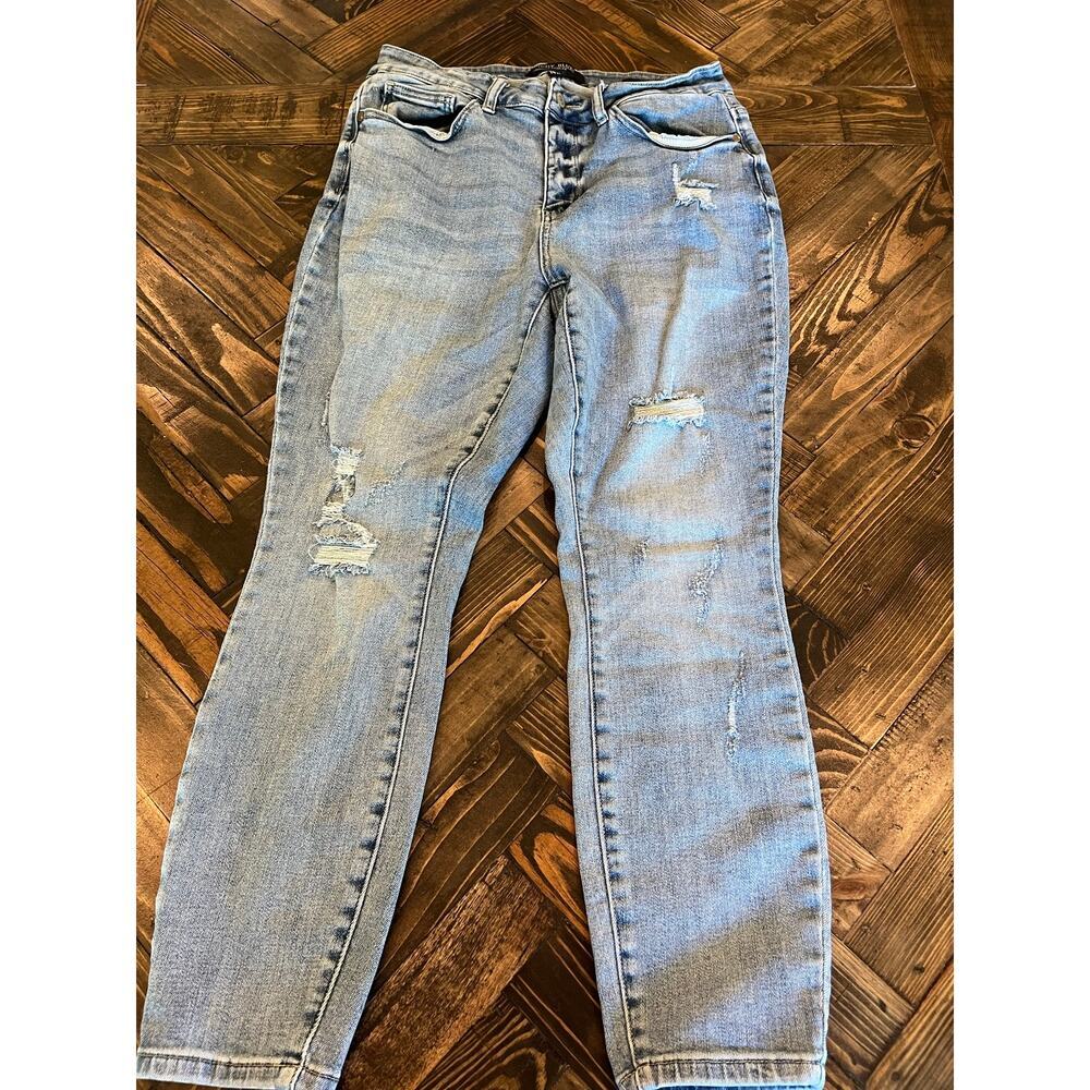 Judy Blue Skinny Jeans Women 14W Fringe Skater Grunge Thrash Preppy Distressed